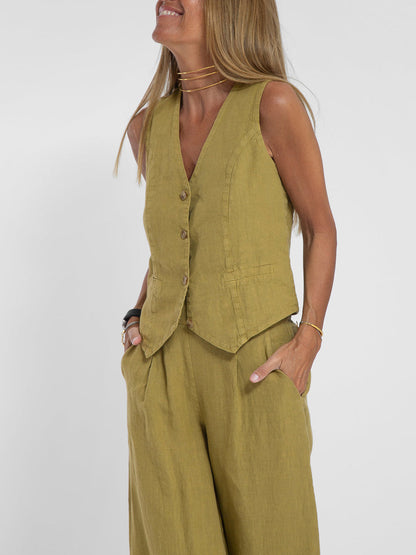 Vera | Buttoned Vest and Wide-Leg Trouser Set