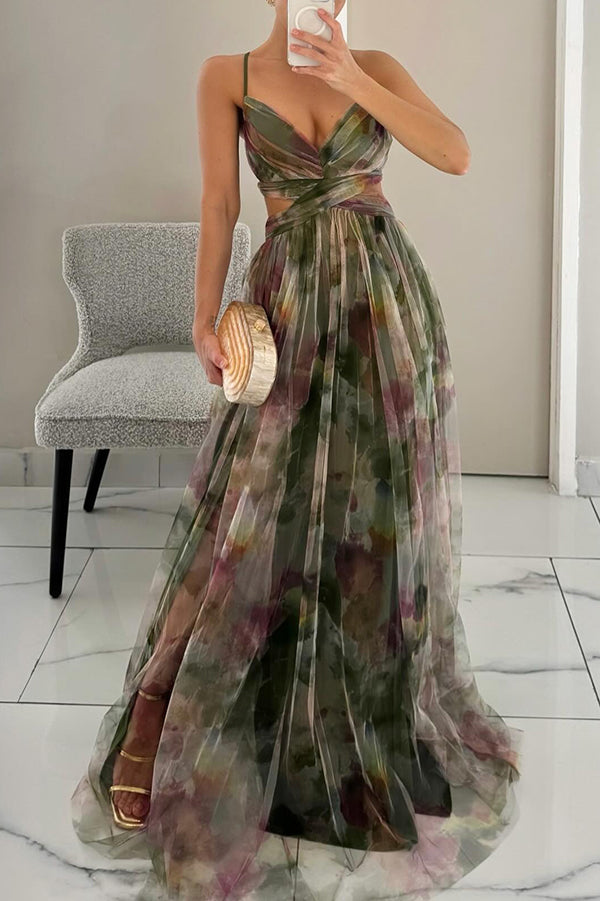 Roselina | Floral Lace-Up Back Wedding Guest Maxi Dress