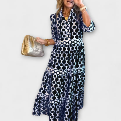 Runa | Collared Tiered Long Sleeve Midi Dress