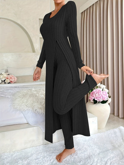 Solvi | Ribbed Knit Crew Neck Two-Piece Set