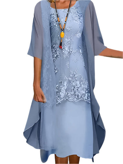 Daniela | Sheer Sleeve Layered Wedding Guest Midi Dress