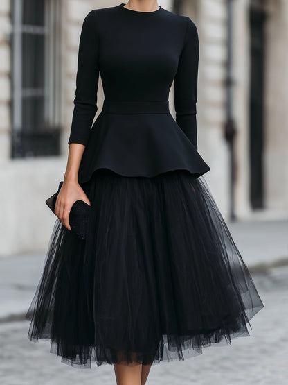 Vivienne | Peplum Top & Layered Midi Skirt Set