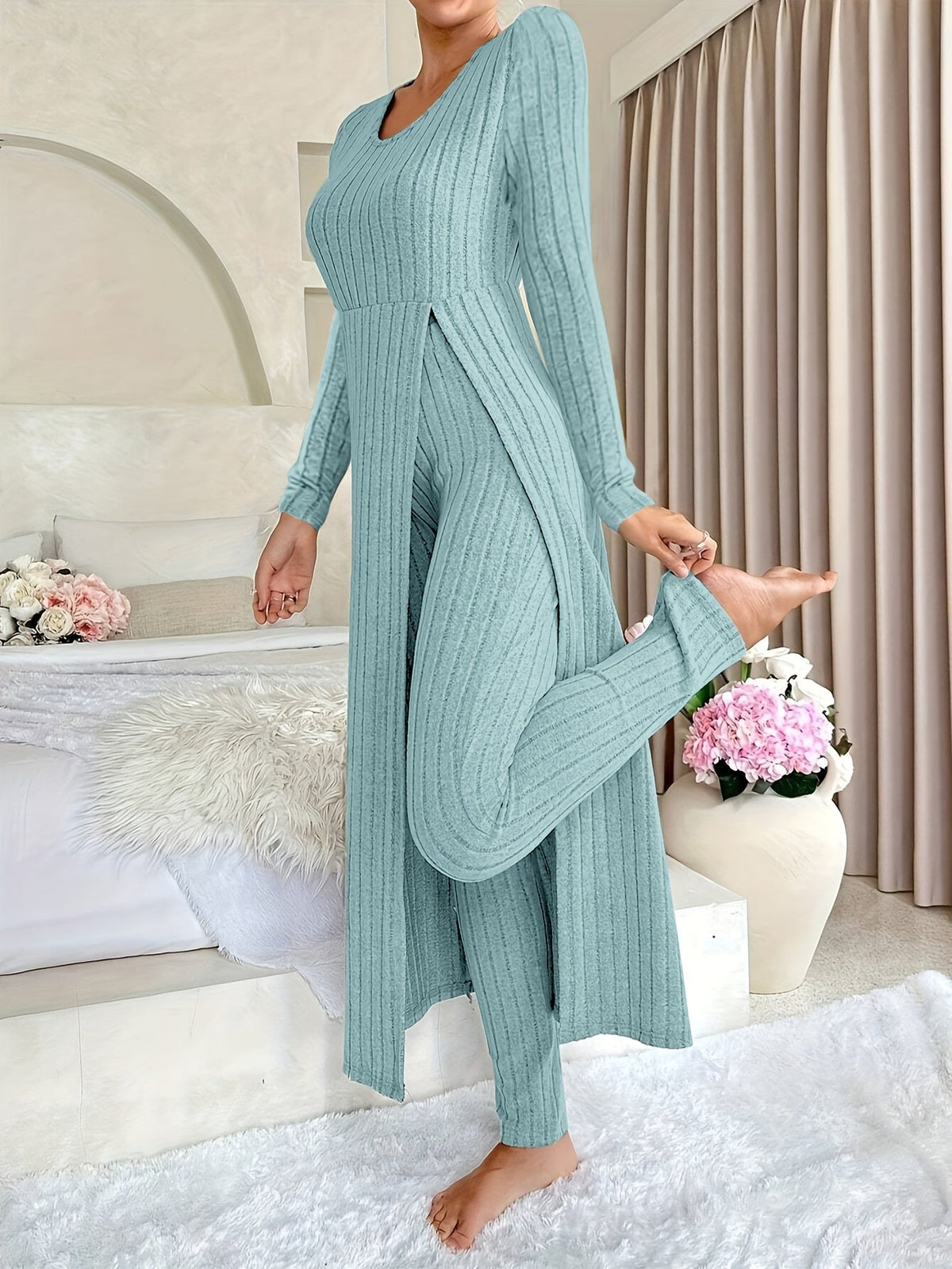 Solvi | Ribbed Knit Crew Neck Two-Piece Set