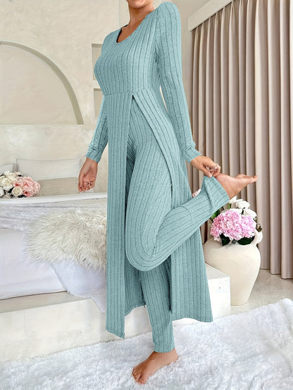 Solvi | Ribbed Knit Crew Neck Two-Piece Set