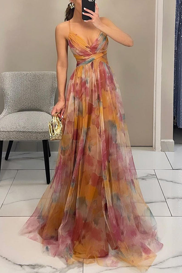 Roselina | Floral Lace-Up Back Wedding Guest Maxi Dress