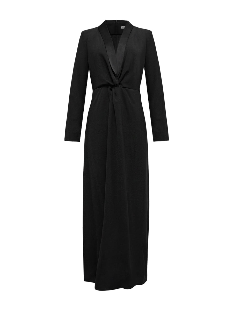 Lena | Black Deep V Twist-Front Maxi Dress