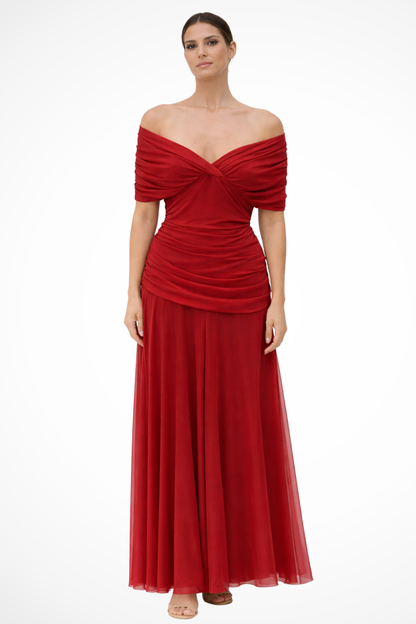Leona | Off Shoulder Pleated Midi Dress