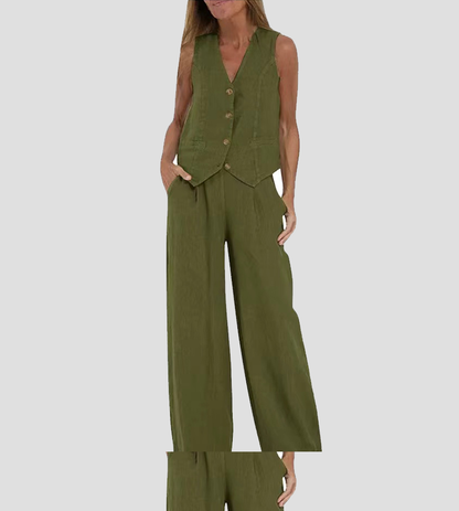 Vera | Buttoned Vest and Wide-Leg Trouser Set