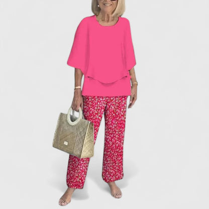 Carmela | Linen Top & Printed Wide Leg Pants Set
