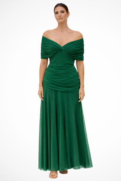 Sienna | Off Shoulder Pleated Midi Dress