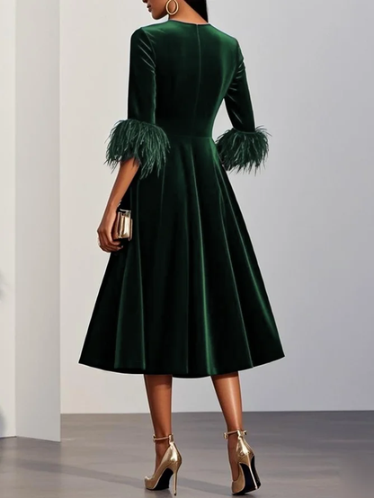 Plumelle | Feather Trim A-Line Cocktail Dress