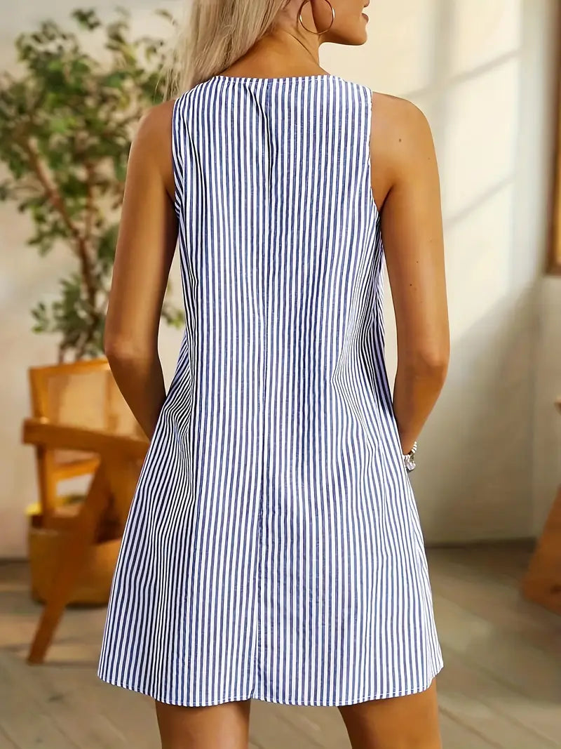 Beth | Striped Summer Midi Dress with Pockets