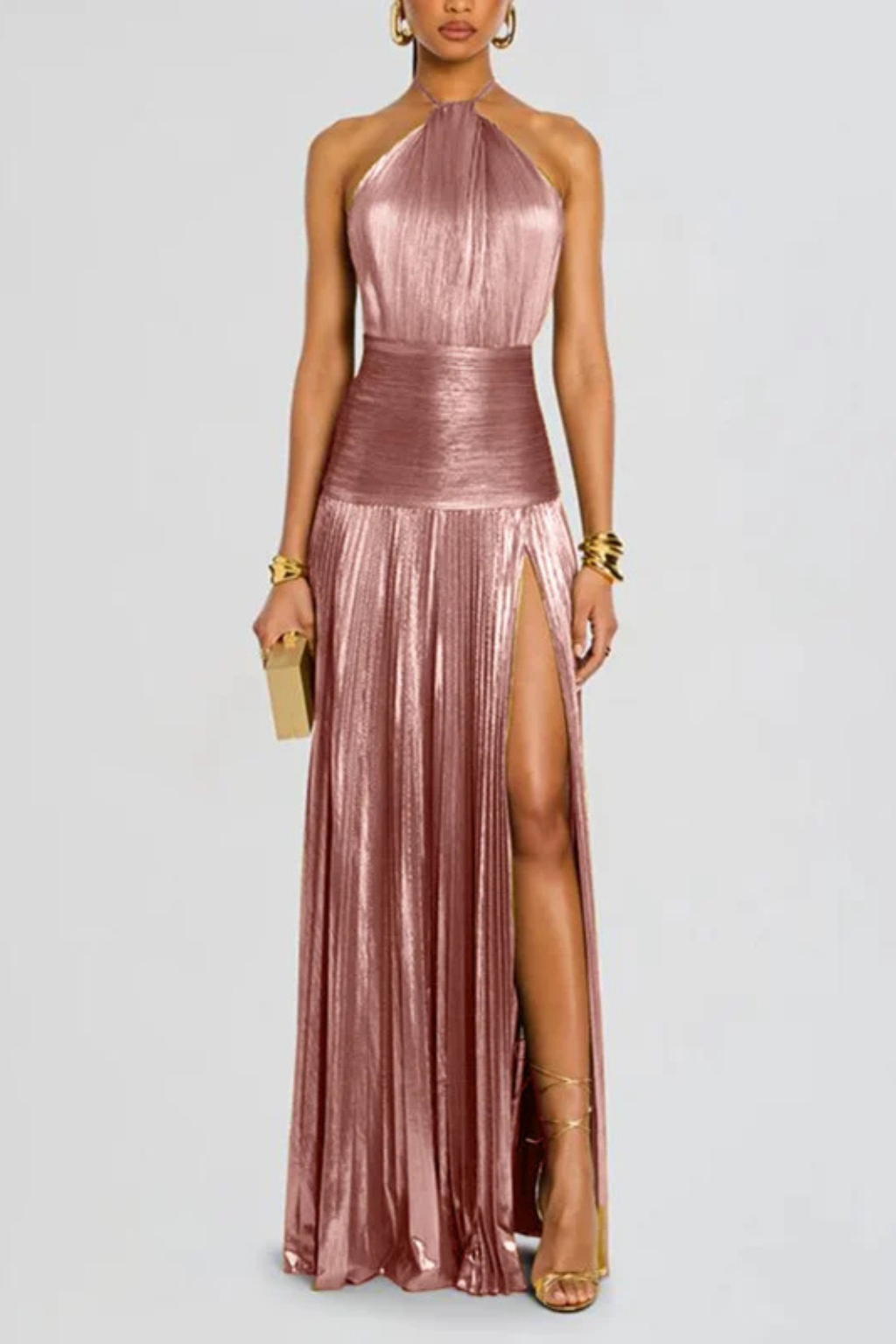 Serena | Pleated Halter Wedding Guest Maxi Dress