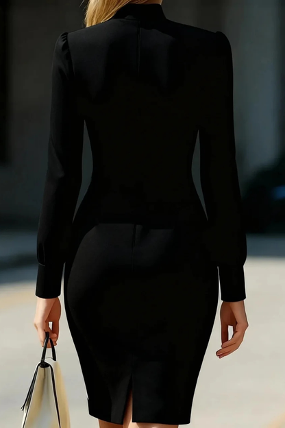 Serena | High Neck Long Sleeve Midi Dress