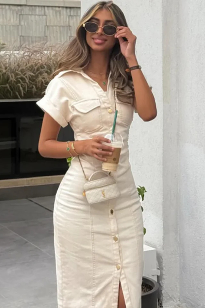 Nadine | Button Front Midi Shirt Dress