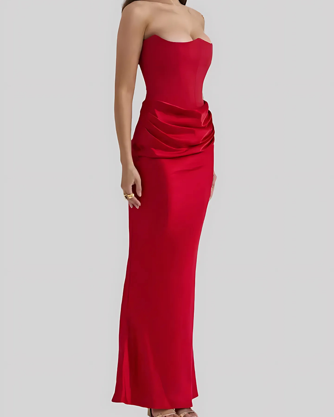 Estée | Strapless Draped Wedding Guest Maxi Dress