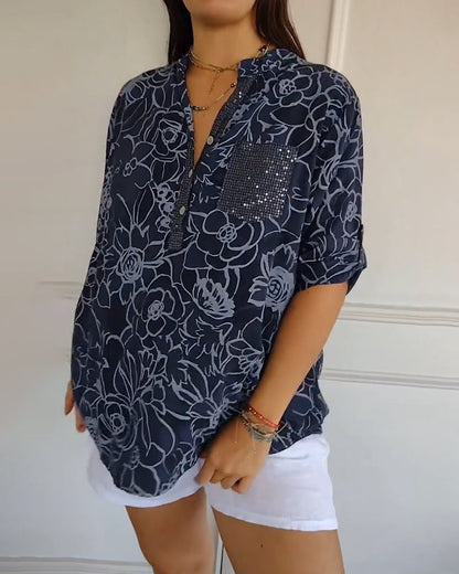 Bellina | Floral Print Blouse With Rolled Sleeves
