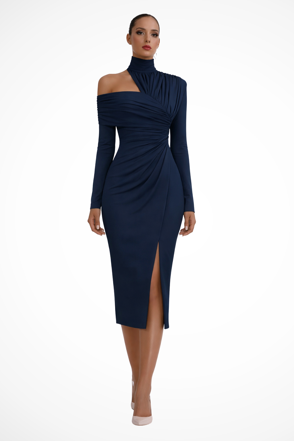 Thalia | One Shoulder Draped Midi Dress