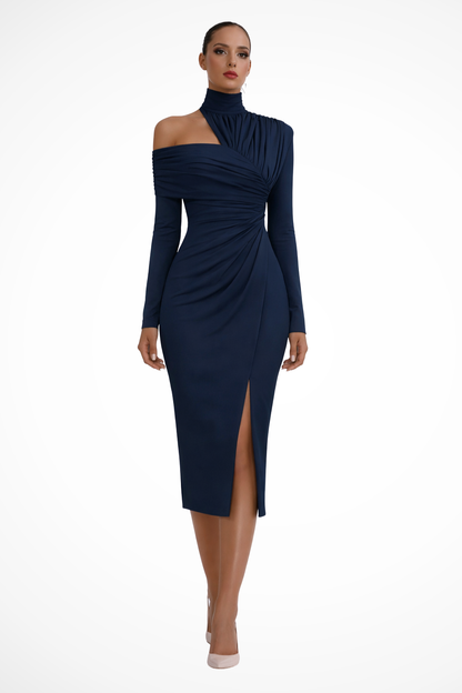 Thalia | One Shoulder Draped Midi Dress