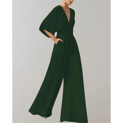 Vivienne | Draped Sleeve Wide Leg Jumpsuit