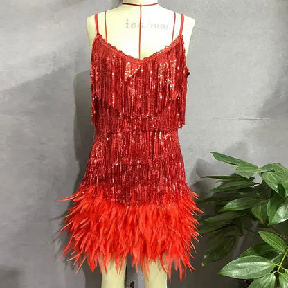 Fleur | Pink Feather Sequin Mini Dress