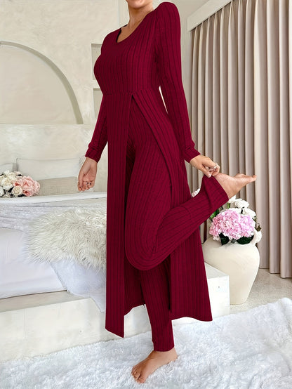 Solvi | Ribbed Knit Crew Neck Two-Piece Set