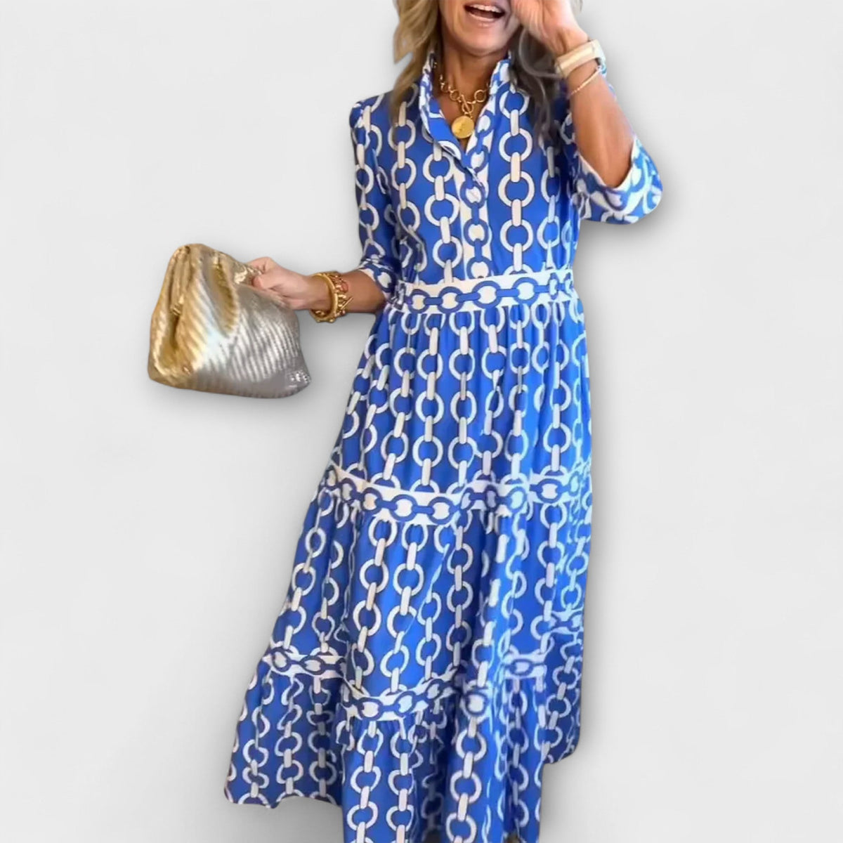 Runa | Collared Tiered Long Sleeve Midi Dress