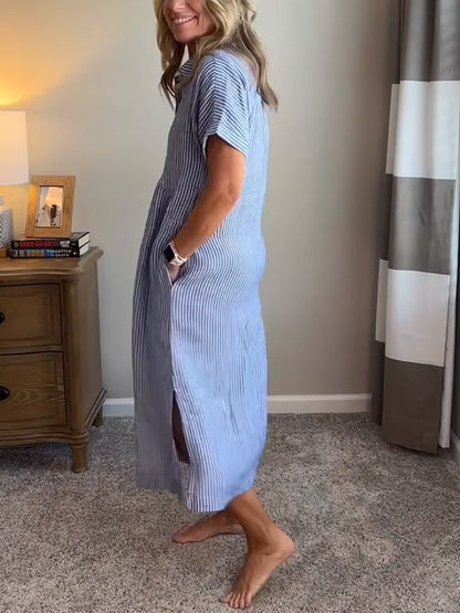 Adrienne | Striped Button-Up Midi Dress