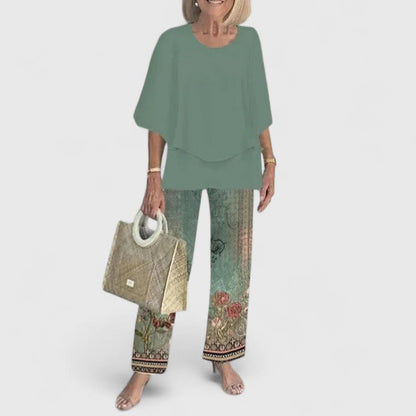 Carmela | Linen Top & Printed Wide Leg Pants Set