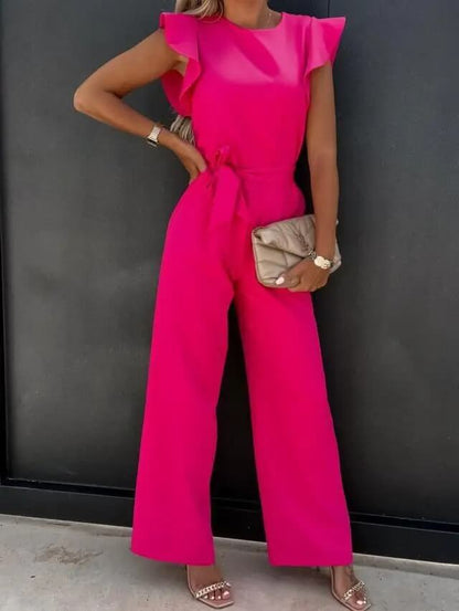 Evelina | Belted Flutter Sleeve Jumpsuit