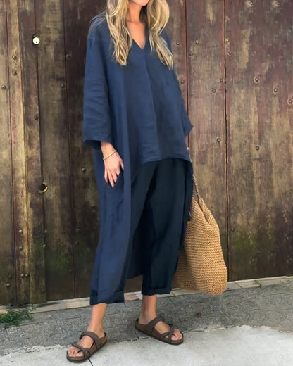 Reine | Long-Sleeve Top & Wide-Leg Pants Set