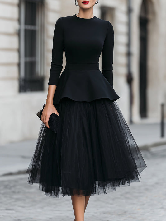 Vivienne | Peplum Top & Layered Midi Skirt Set