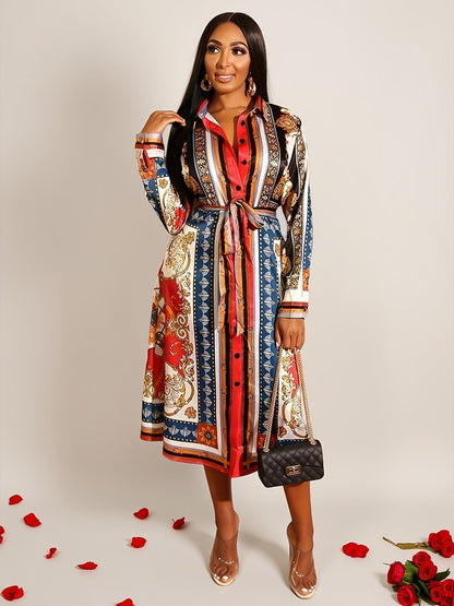 Saffron | Long Sleeve Shirt Midi Dress