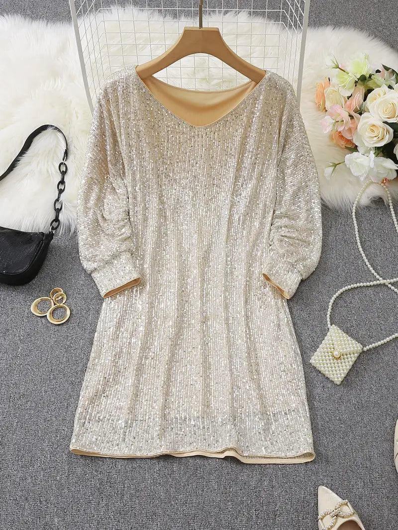 Estelle | Sequin Off-Shoulder Long-Sleeve Mini Dress