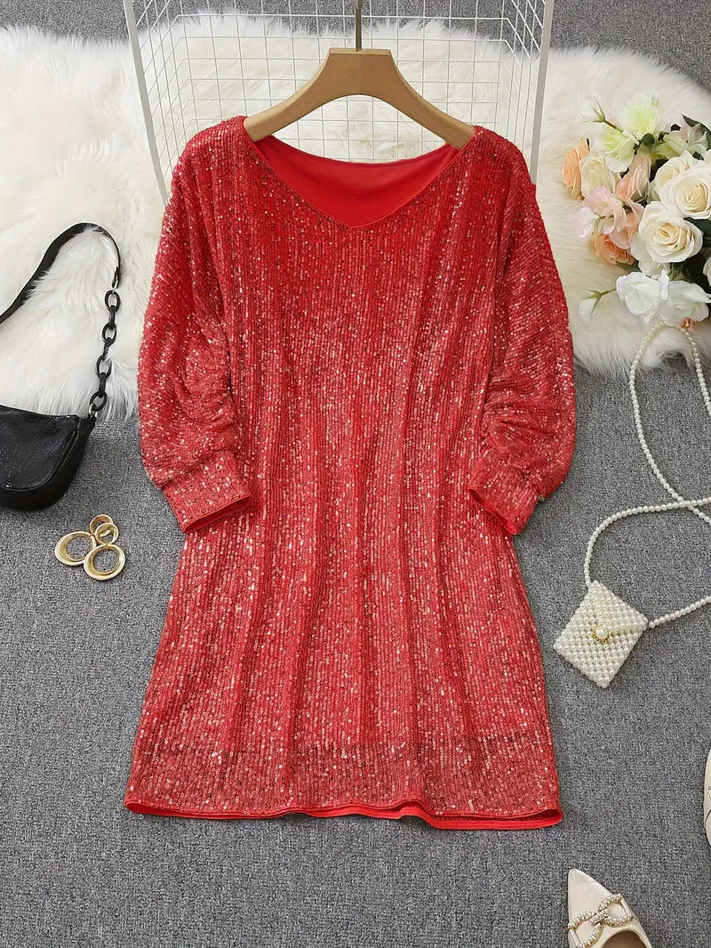 Estelle | Sequin Off-Shoulder Long-Sleeve Mini Dress