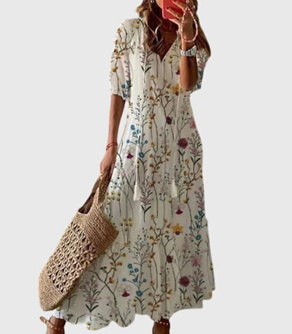 Amalia | Boho V Neck Maxi Dress
