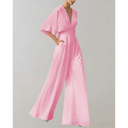 Vivienne | Draped Sleeve Wide Leg Jumpsuit