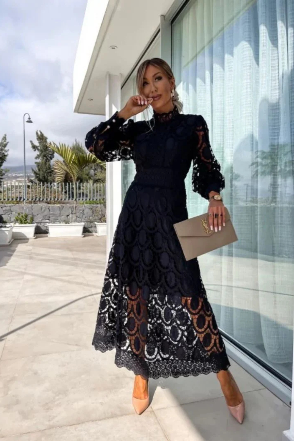 Mathilde | Long Sleeve Lace Midi Dress