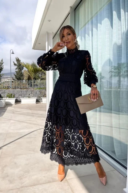 Mathilde | Long Sleeve Lace Midi Dress