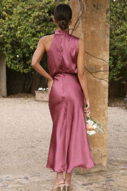 Amelina | Satin Halter Midi Dress