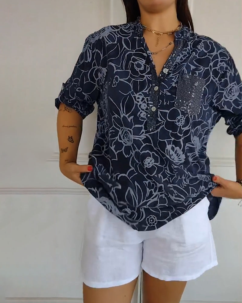 Bellina | Floral Print Blouse With Rolled Sleeves
