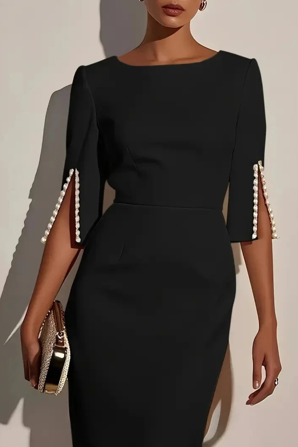 Odette | Beaded Sleeve Fitted Midi Dress