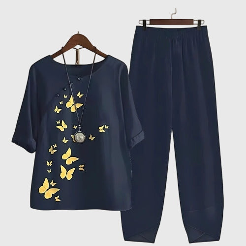 Mariella | Printed Top & Tapered Pants Set