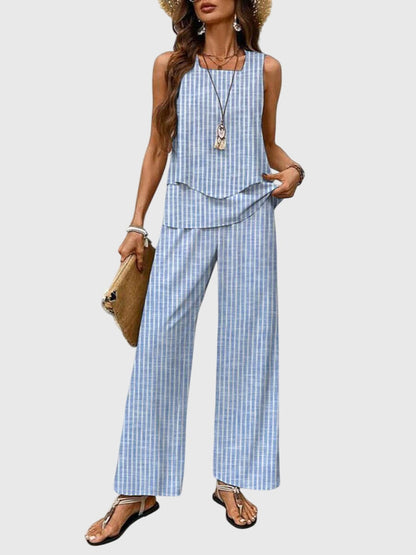 Solina | Square Neck Top & Printed Wide Leg Pants Set