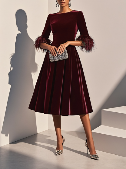 Plumelle | Feather Trim A-Line Cocktail Dress