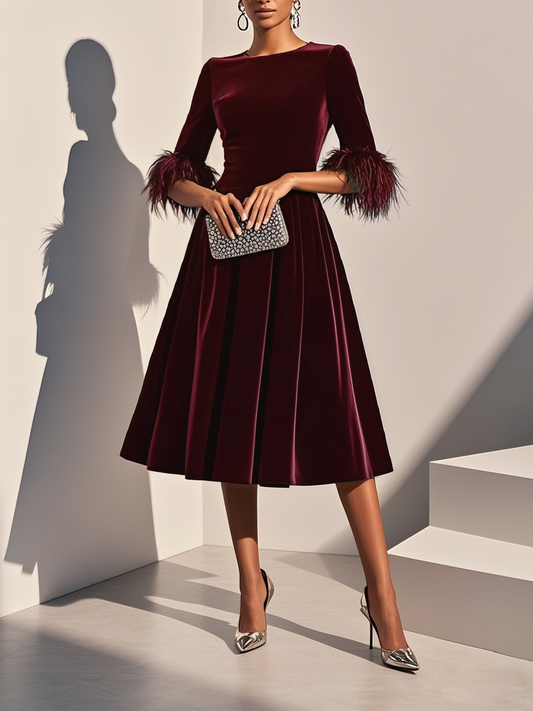 Plumelle | Feather Trim A-Line Cocktail Dress