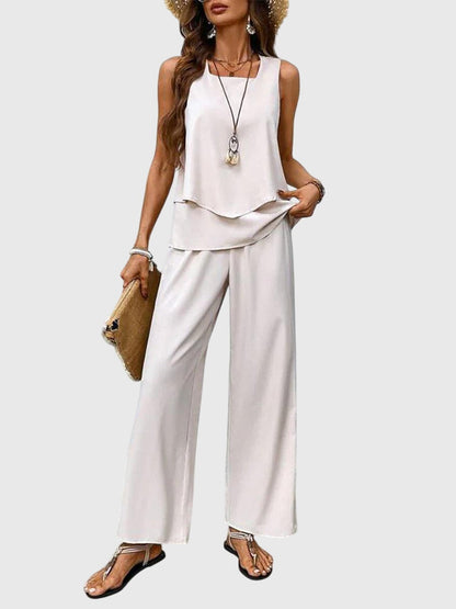 Solina | Square Neck Top & Printed Wide Leg Pants Set