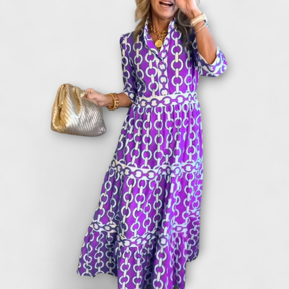 Runa | Collared Tiered Long Sleeve Midi Dress