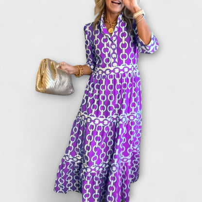 Runa | Collared Tiered Long Sleeve Midi Dress