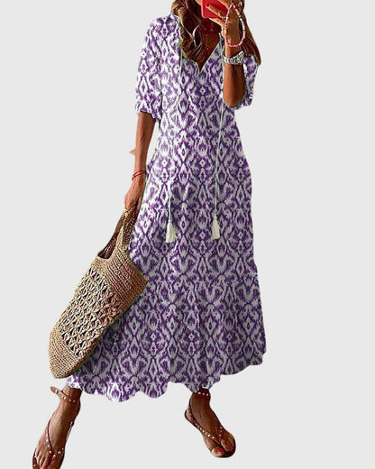 Amalia | Boho V Neck Maxi Dress
